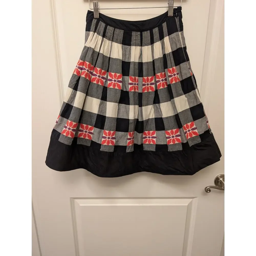 Anthropologie Floreat‎ Floral Embroidered Do Si Do Plaid Pleated Skirt Twee Y2K